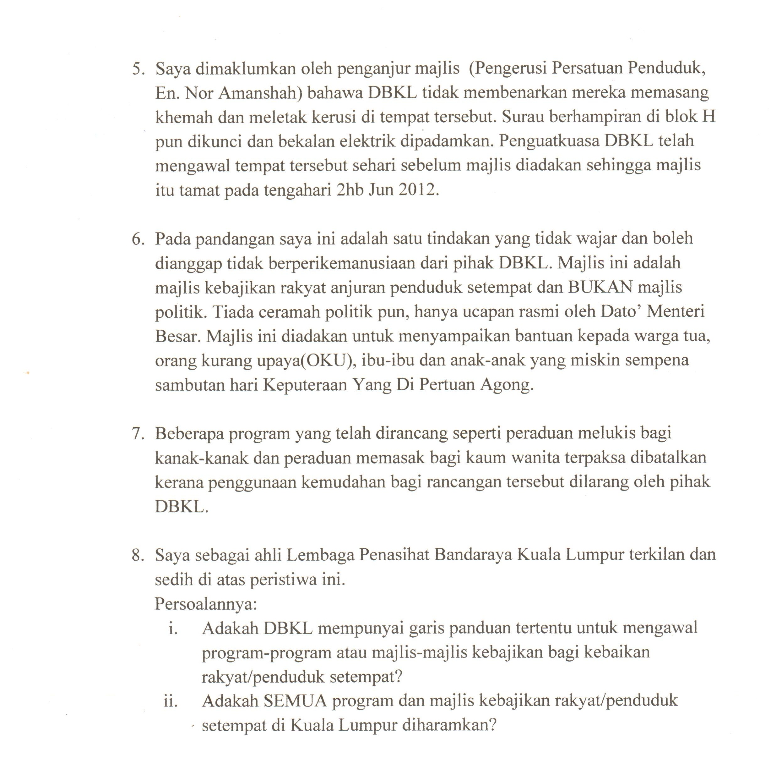 Berikut adalah surat Dr. Idris Bin Ahmad kepada Tan Sri Ahmad Fuad Bin